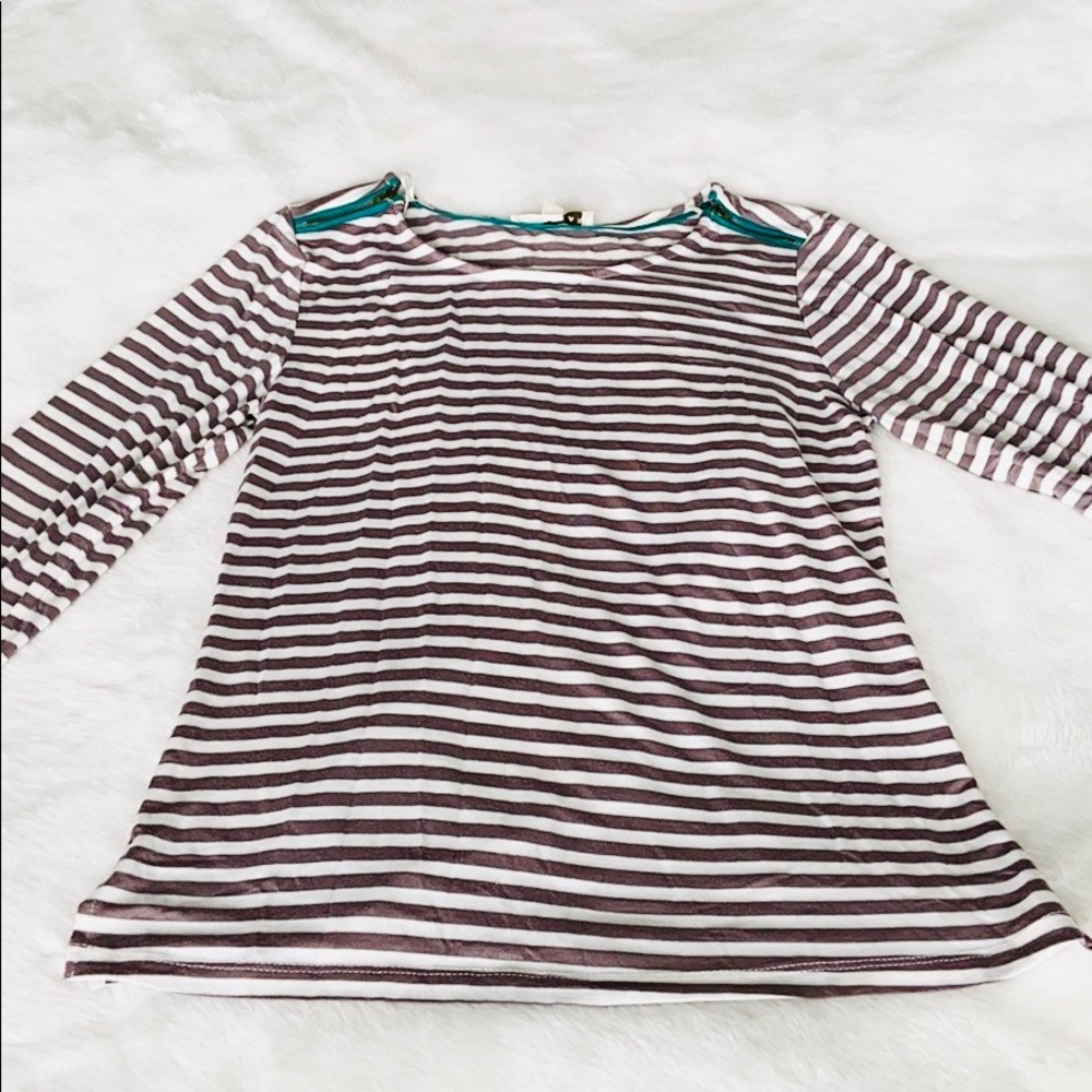 Striped Top with Medium Length Sleeves & Zippers